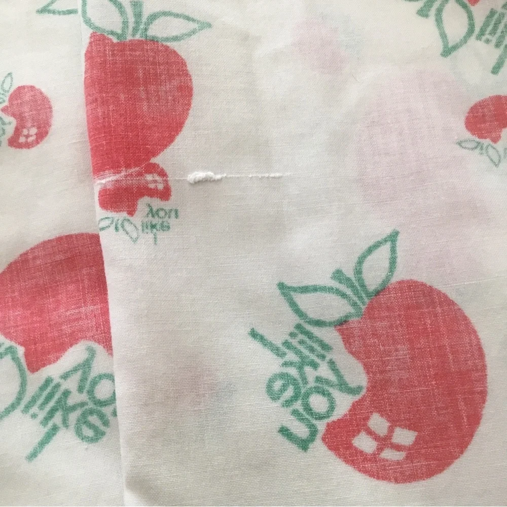 Sears Twin Top Sheet I LIKE YOU Apple Vintage 1974 67 x 94” MFG FLAW